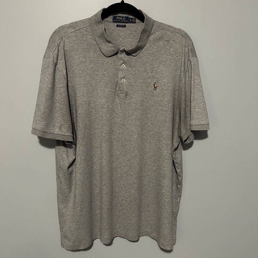 Ralph Lauren Mens Classic Fit Polo Shirt Size XL Solid Gray Short Sleeve